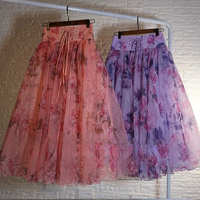 Women Floral Tulle Midi Skirt Outfit Holiday Tulle Skirt Blue Flower Tulle Midi Skirts Custom Plus Size - Thumbnail 1