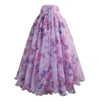 Women Floral Tulle Midi Skirt Outfit Holiday Tulle Skirt Blue Flower Tulle Midi Skirts Custom Plus Size - Thumbnail 6