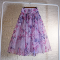 Purple Floral Tulle Midi Skirt Outfit Holiday Tulle Skirt Blue Flower Tulle Midi Skirts Custom Plus Size - Thumbnail 2