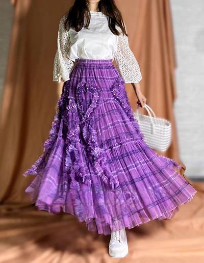 Purple Plaid Tulle Skirts High Waisted Tiered Tulle Skirt Holiday Outfit Custom Plus Size