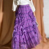 Purple Plaid Tulle Skirts High Waisted Tiered Tulle Skirt Holiday Outfit Custom Plus Size - Thumbnail 1