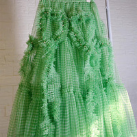 Women Red Plaid Long Tulle Skirts High Waisted Tiered Tulle Skirt Holiday Outfit Custom Plus Size - Thumbnail 6