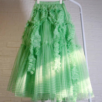 Women Red Plaid Long Tulle Skirts High Waisted Tiered Tulle Skirt Holiday Outfit Custom Plus Size - Thumbnail 5