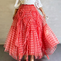 Women Green Plaid Long Tulle Skirts High Waisted Tiered Tulle Skirt Holiday Outfit Custom Plus Size - Thumbnail 4