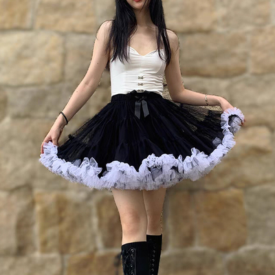 Black mini layered tulle skirt women girl plus size puffy short party skirt dance prom mini skirt,red,many colors,high waist,us0-us28 - Thumbnail 1