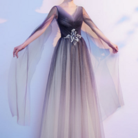 Tulle Gradient V Neckline Tulle Party Dress, A Line Gradient Evening Dress Party Dress KPP1633 - Thumbnail 1