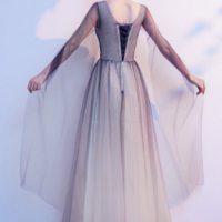 Tulle Gradient V Neckline Tulle Party Dress, A Line Gradient Evening Dress Party Dress KPP1633 - Thumbnail 2