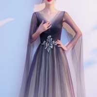 Tulle Gradient V Neckline Tulle Party Dress, A Line Gradient Evening Dress Party Dress KPP1633 - Thumbnail 3