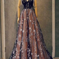 Champagne V Neckline Tulle Party Dress, A Line Bridesmaid Dress KPP1634 - Thumbnail 1