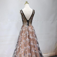 Champagne V Neckline Tulle Party Dress, A Line Bridesmaid Dress KPP1634 - Thumbnail 2