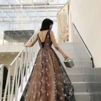 Champagne V Neckline Tulle Party Dress, A Line Bridesmaid Dress KPP1634 - Thumbnail 3