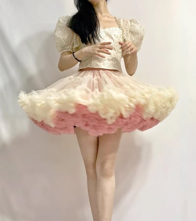 Women Girl MINI Layered Tulle Skirt Champagne Red Puffy Short Layered Skirt Mini Tutu Skirt US0-US28