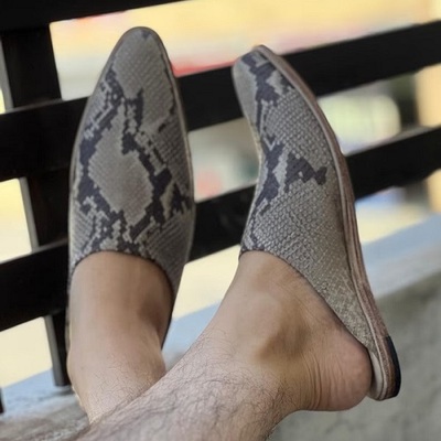 Handmade genuine snake leather mules for men's