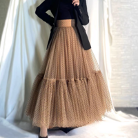 Women Polka Dot Tulle Maxi Skirt Outfit High Waisted Khaki Dotted Maxi Skirt Holiday Tulle Skirt Layered Tutu Skirt Custom Plus Size - Thumbnail 3