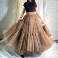Women Polka Dot Tulle Maxi Skirt Outfit High Waisted Khaki Dotted Maxi Skirt Holiday Tulle Skirt Layered Tutu Skirt Custom Plus Size - Thumbnail 6