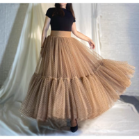 Women Polka Dot Tulle Maxi Skirt Outfit High Waisted Khaki Dotted Maxi Skirt Holiday Tulle Skirt Layered Tutu Skirt Custom Plus Size - Thumbnail 7