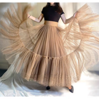 Women Polka Dot Tulle Maxi Skirt Outfit High Waisted Khaki Dotted Maxi Skirt Holiday Tulle Skirt Layered Tutu Skirt Custom Plus Size - Thumbnail 4