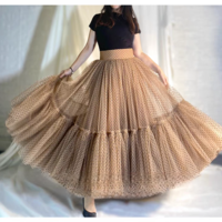 Women Polka Dot Tulle Maxi Skirt Outfit High Waisted Khaki Dotted Maxi Skirt Holiday Tulle Skirt Layered Tutu Skirt Custom Plus Size - Thumbnail 1