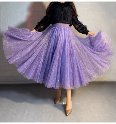 Purple Sparkle Long Tulle Skirt Outfit Plus Size Tulle Maxi Skirt Purple Sequin Party Skirt Romantic Holiday Outfit