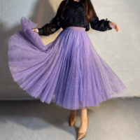 Purple Sparkle Long Tulle Skirt Outfit Plus Size Tulle Maxi Skirt Purple Sequin Party Skirt Romantic Holiday Outfit - Thumbnail 1