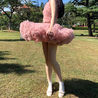 Women Girl Pink Nude Mini Tulle Puffy A-line Short Birthday Party Outfit High Waisted Sparkly Layered Tulle Tutu Skirt - Thumbnail 5