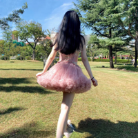 Women Girl Pink Nude Mini Tulle Puffy A-line Short Birthday Party Outfit High Waisted Sparkly Layered Tulle Tutu Skirt - Thumbnail 7