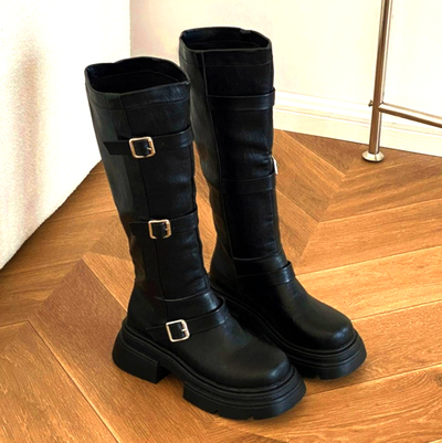 Stunning England Bike Leather Buckle Thick Platform Block Heels Boots Party Dance Gothic Girlystyle Amazing