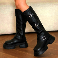 Stunning England Bike Leather Buckle Thick Platform Block Heels Boots Party Dance Gothic Girlystyle Amazing - Thumbnail 1