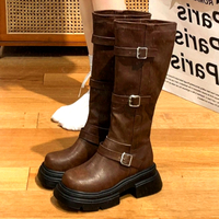 Stunning England Bike Leather Buckle Thick Platform Block Heels Boots Party Dance Gothic Girlystyle Amazing - Thumbnail 8