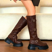 Stunning England Bike Leather Buckle Thick Platform Block Heels Boots Party Dance Gothic Girlystyle Amazing - Thumbnail 9