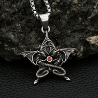 Vintage Double Dragon Pendant With Wings Necklace - Thumbnail 2