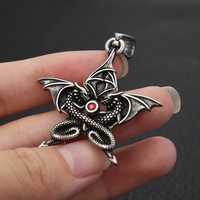 Vintage Double Dragon Pendant With Wings Necklace - Thumbnail 6