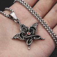 Vintage Double Dragon Pendant With Wings Necklace - Thumbnail 7