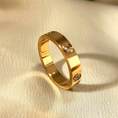 Punk shine zircon gems stainless steel gold ring unique amazing 