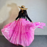 Fuchsia Layered Party Skirt Outfit Glossy Satin Maxi Skirt Holiday Outfit Layered Full Circle Ball Gown Plus Size - Thumbnail 4