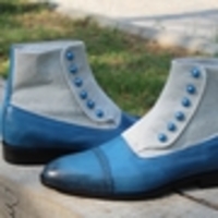 Crafted Leather Handmade Blue Leather & White Suede Button Dress Boots, Men Ankle High Fashion Boot - Thumbnail 1