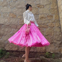 Fuchsia Layered Party Skirt Outfit Glossy Satin Maxi Skirt Holiday Outfit Layered Full Circle Ball Gown Plus Size - Thumbnail 6