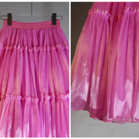 Fuchsia Layered Party Skirt Outfit Glossy Satin Maxi Skirt Holiday Outfit Layered Full Circle Ball Gown Plus Size - Thumbnail 8