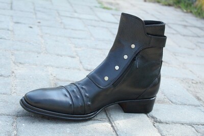 Crafted Leather Custom Made Jo Ghost Italian Black Jodhpur Buckle Boot with Zipper and Button