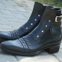 Crafted Leather Custom Made Jo Ghost Italian Black Jodhpur Buckle Boot with Zipper and Button - Thumbnail 1