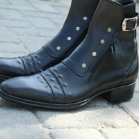Crafted Leather Custom Made Jo Ghost Italian Black Jodhpur Buckle Boot with Zipper and Button - Thumbnail 2