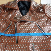 New Handmade Womens Adorable Punk Style Silver Studded Long Spiked Leather Brando Jacket - Thumbnail 2