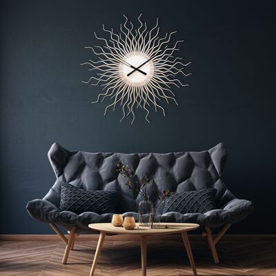 Medusa silver - large size contemporary wooden wall clock, a piece of wall art