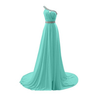 Elegant One-shoulder Chiffon Tiffany Blue Bridesmaid Dresses A-Line Crystals Beading Maid of Honor Dresses Lace Up Back Wedding Guest Dress,977 - Thumbnail 1