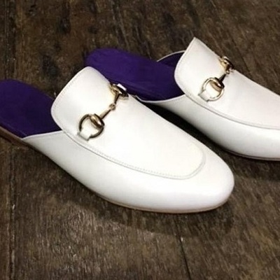 Handmade white leather stylish mules shoes for men's
