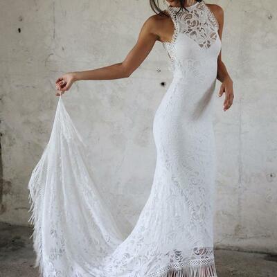 Beach wedding dress, lace wedding dress, long wedding dresses bridal dress,979