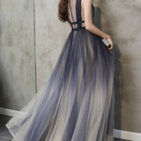 Gradient Tulle V Neckline Long Formal Dress Party Dress, Gradient Prom Dress KPP1637 - Thumbnail 1