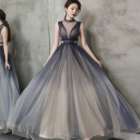 Gradient Tulle V Neckline Long Formal Dress Party Dress, Gradient Prom Dress KPP1637 - Thumbnail 2