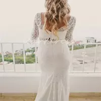 Romantic Fulllace Wedding Dress Elegant Two Piece Boho Bride Dress 2024 Long Sleeve Backless Rustic Country Garden Bridal Gowns - Thumbnail 1