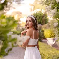 Modern Two-piece Chiffon Thigh-High Slits Wedding Dresses Court Train A-line Spaghetti Wedding Dresses - Thumbnail 1